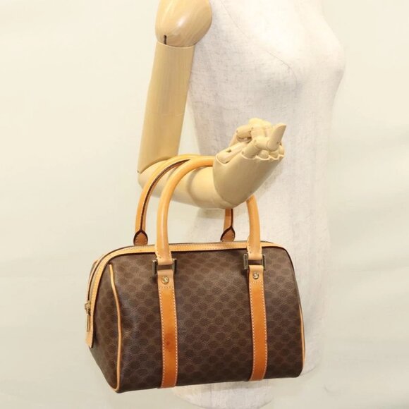 CELINE Macadam Canvas Hand Bag PVC Leather Brown Gold Auth - Picture 1 of 16